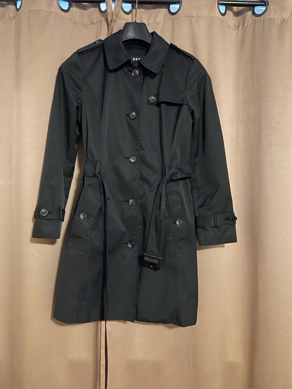 DKNY Black Women's Sleek Trench Coat with Belt